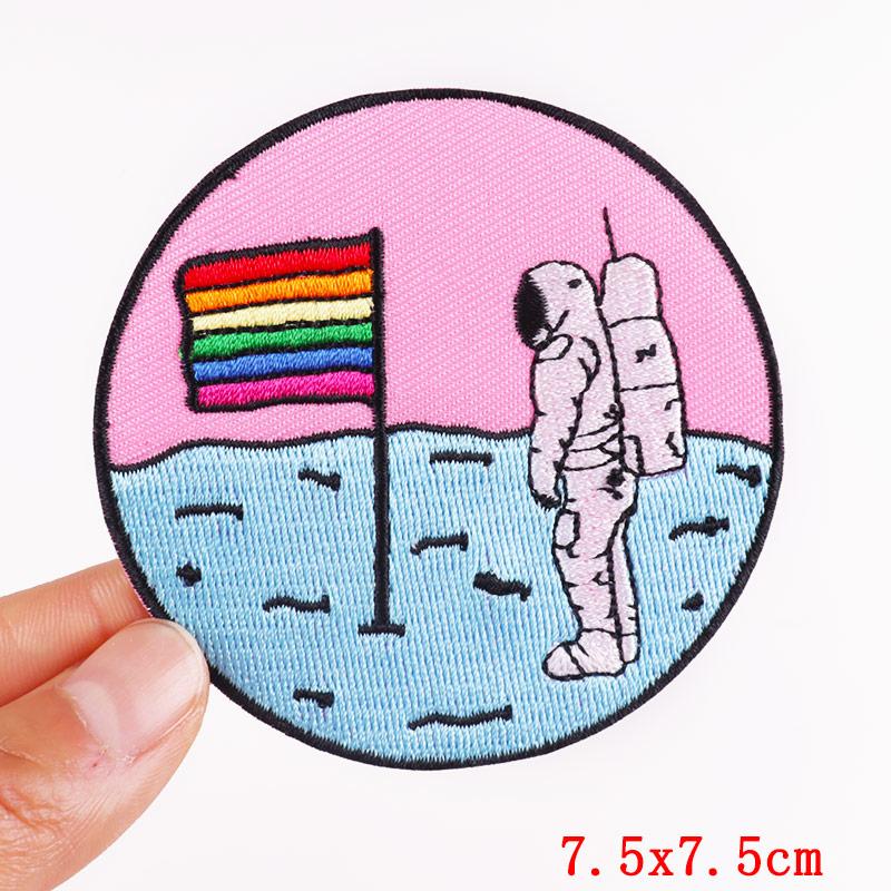 Regnbåge/BokstavsPatch Planet/UFO BroderiPatch Stryk på Patchar För Kläder Tecknad Broderad Patch På Kläder Strykning DIY