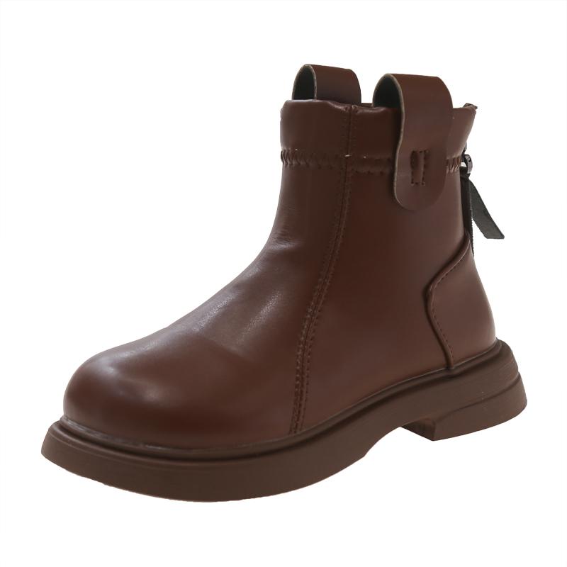 Girls Leather Boots Round-toe Children Chelsea Boots Non-slip Fashion Kids Black Brown Short Boots Simple Anti-Slippery 2024 New