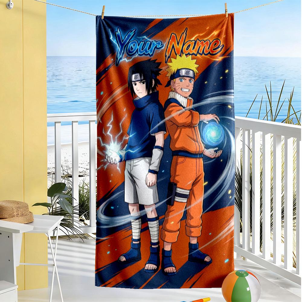 Naruto Character Personalized Name Beach Towel Super Soft Microfiber Quickdry Fabric Suitable for Swimming Gym Camping Yoga Vacation