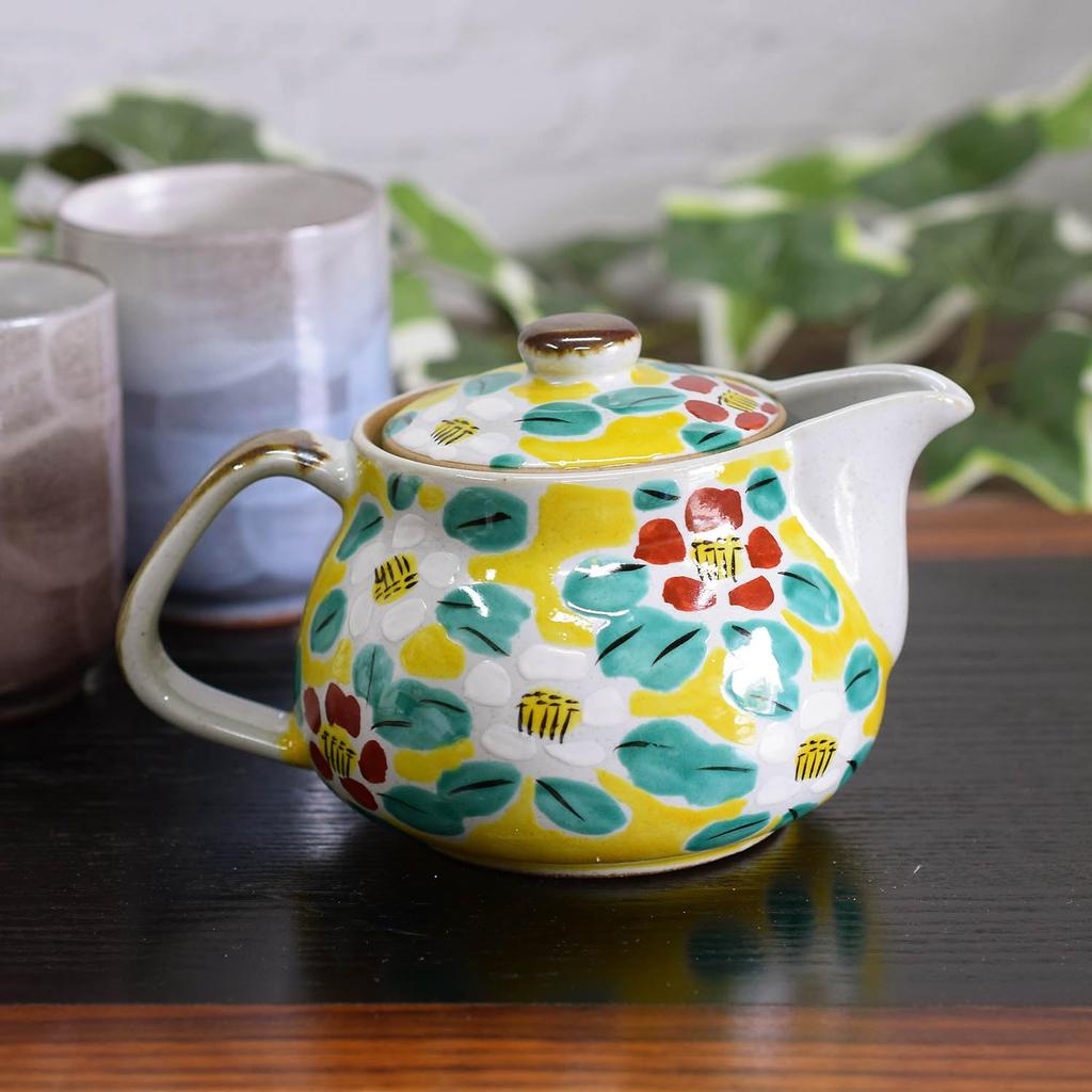 Waza No Kura: Stylish Kutani Ware Teapot with Floral Pattern and Tea Strainer. A Premium Ceramic Brand from Japan. A Great Birthday Gift.