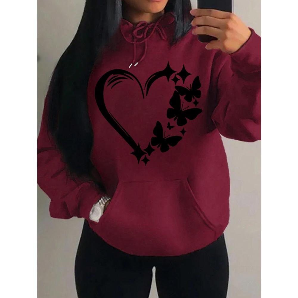 Combination Of Love And Butterfly  Pattern Hoody Women Hip Hop Street Hoodies Trendy Pocket Clothes Vintage Multicolor Hoodie
