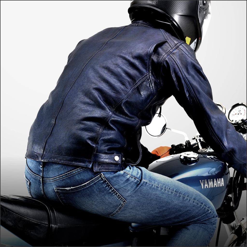 Daytona Motorcycle Leather Genuine Leather Scrambler XL 23692 (Daytona) Jacket, (Waxed), Spring/Autumn Rider's Jacket, DL-501, Navy, (Men's),