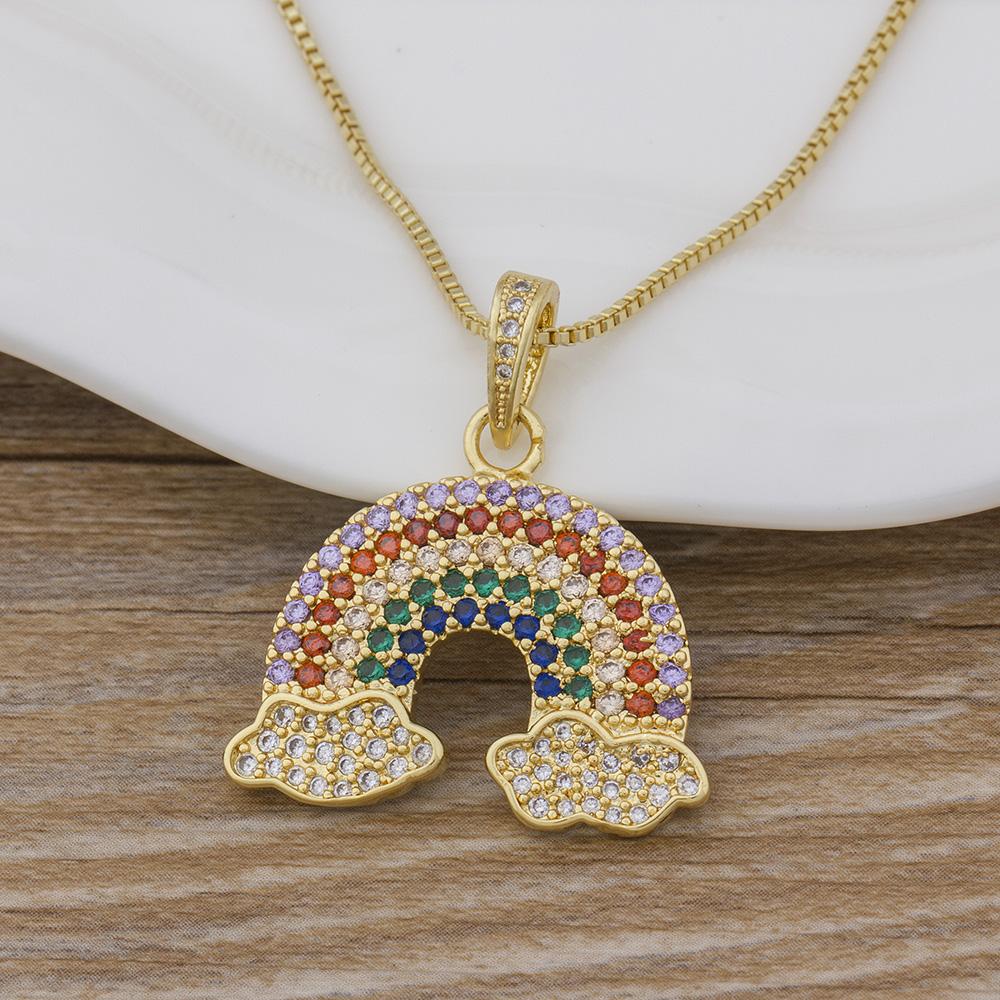Hot Sale CZ Rainbow Necklace Stone for Woman Multicolored Necklace Pendants Fashion Colorful Long Chain Necklace Jewelry
