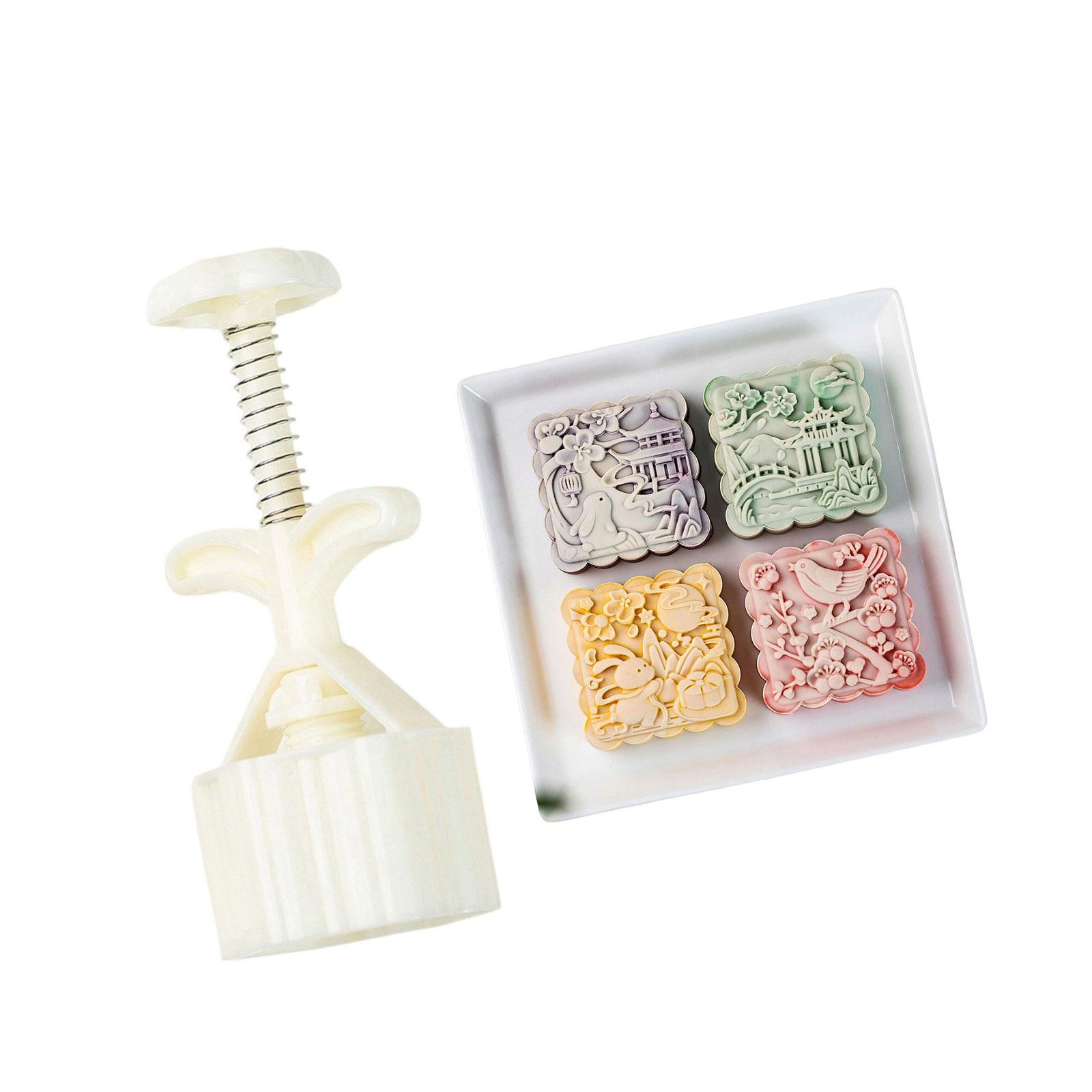 

75g 3D Square Mooncake Mold ABS Plastic Baking Tool With Traditional Rabbit Fish Pattern For Mid Autumn Festival A