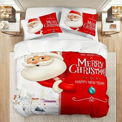 Christmas Duvet Cover Set, Cartoon Santa Claus Print Bedding Set, Soft Comfortable Duvet Cover Christmas Home Decoration