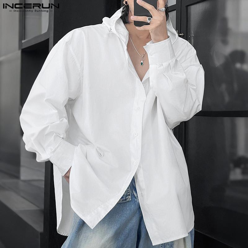 INCERUN Oversized Men Long Sleeve Casual Loose Hooded Shirts Tops