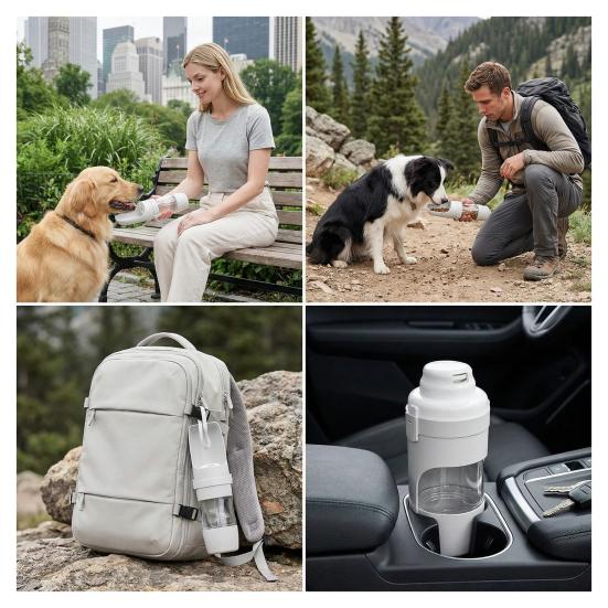 Tazza d'Acqua Portatile per Animali Domestici Anti-Perdita Design con Fibbia di Chiusura Apertura a Tocco Singolo Separazione Umido/Secco Doppio Scomparto Bottiglia d'Acqua per Animali Domestici