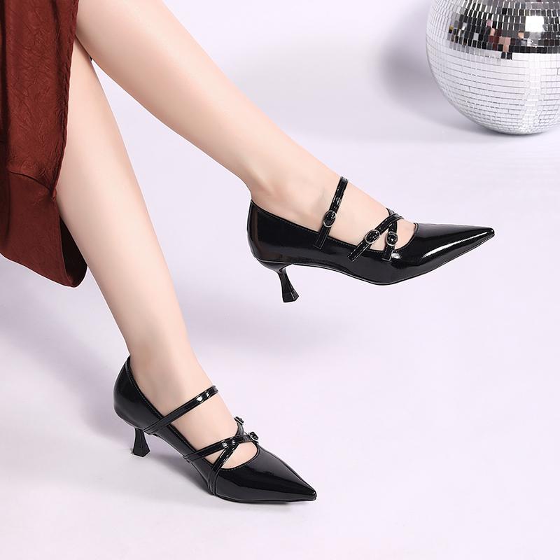 Fashion 2025 New Fashion Women Pumps Elegant Genuine Sexy Pointy Toe Mid Heels Shoes Spring Party Office Dress Size 35-42