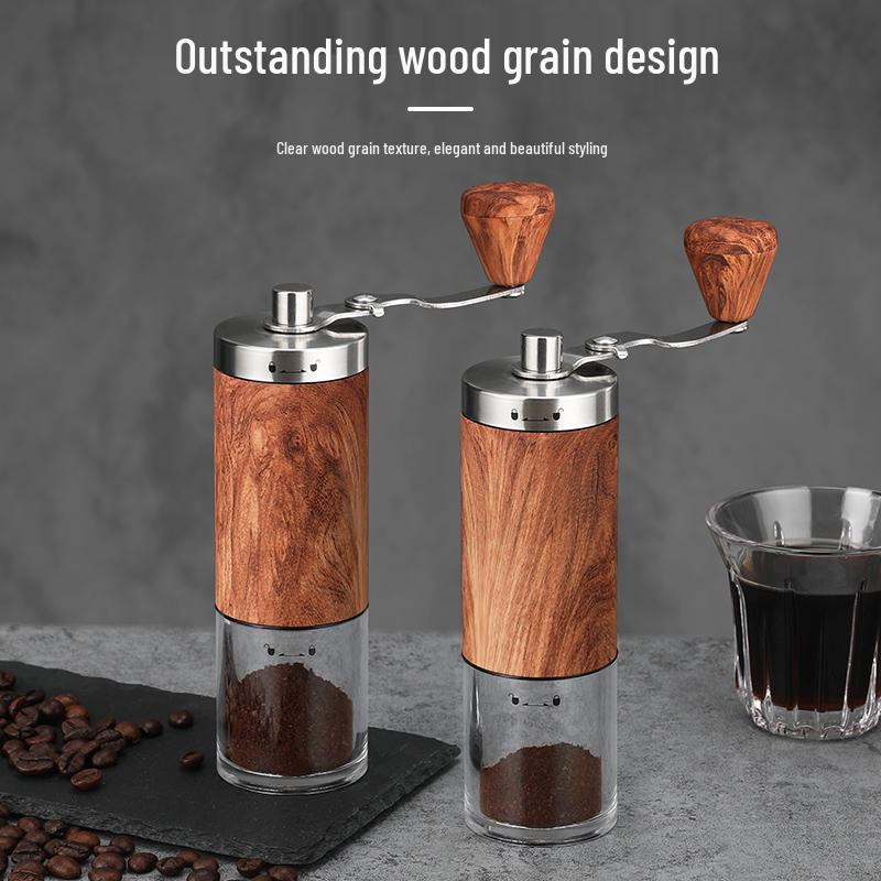 Manual Hand-Crank Coffee Bean Grinder with Wood Grain Finish