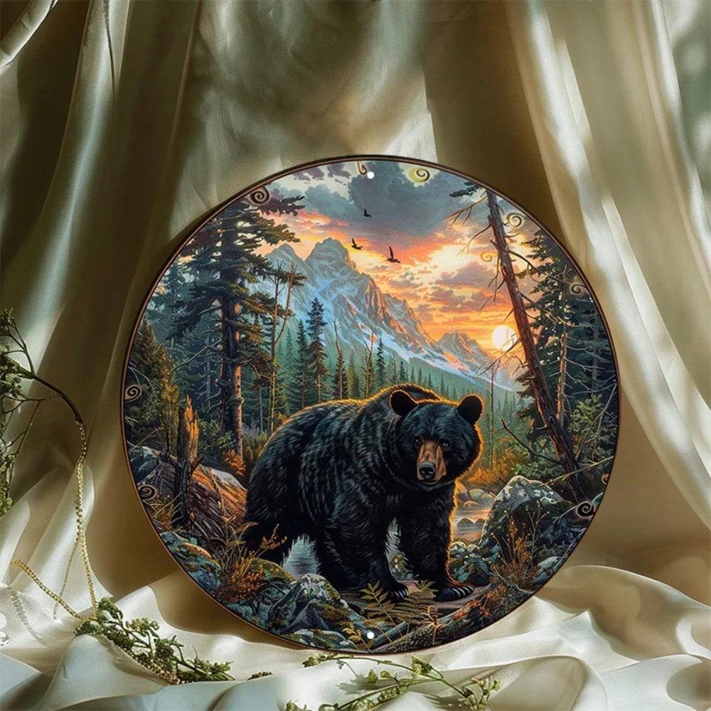 

Metallic Wall Art Bear Black Forest Sunset for Living Room