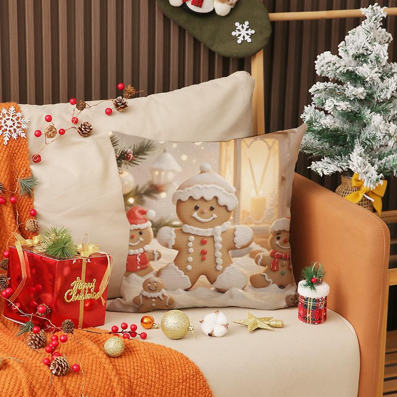Cartoon Snowman Printed Pillow Cover Christmas Decoration Cookie Man Cute Cushion Living Room Sofa Cushion Cover