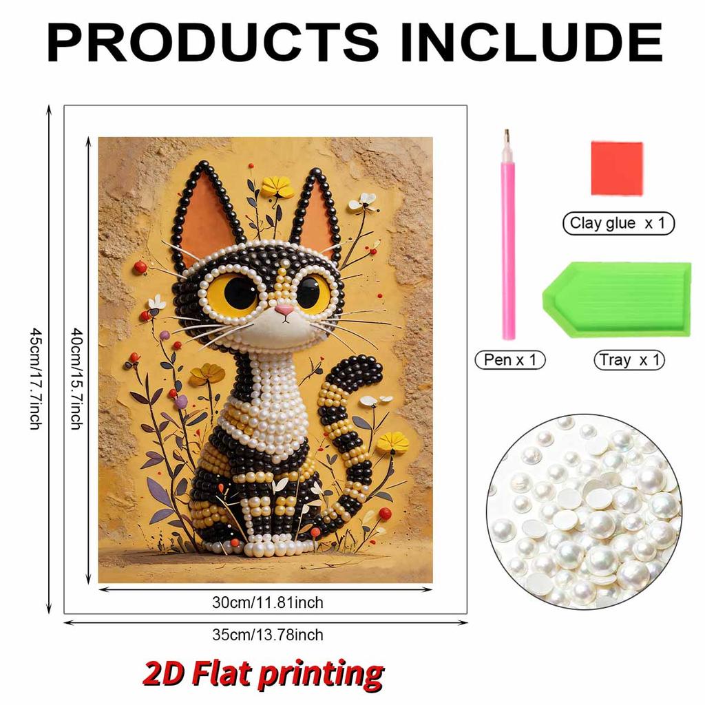 5D DIY Frameless Pearl Painting Cute Cat Pattern Painting Kit Suitable for Home Living Room Bedroom and Other Wall Decoration Art Paintings