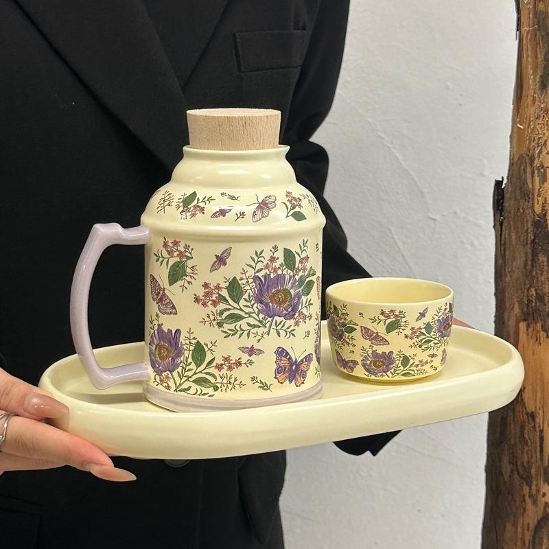 Ins retro originaldesign Gesang blomma vattenkanna eftermiddagste keramisk mugg premium tekopp presentförpackning