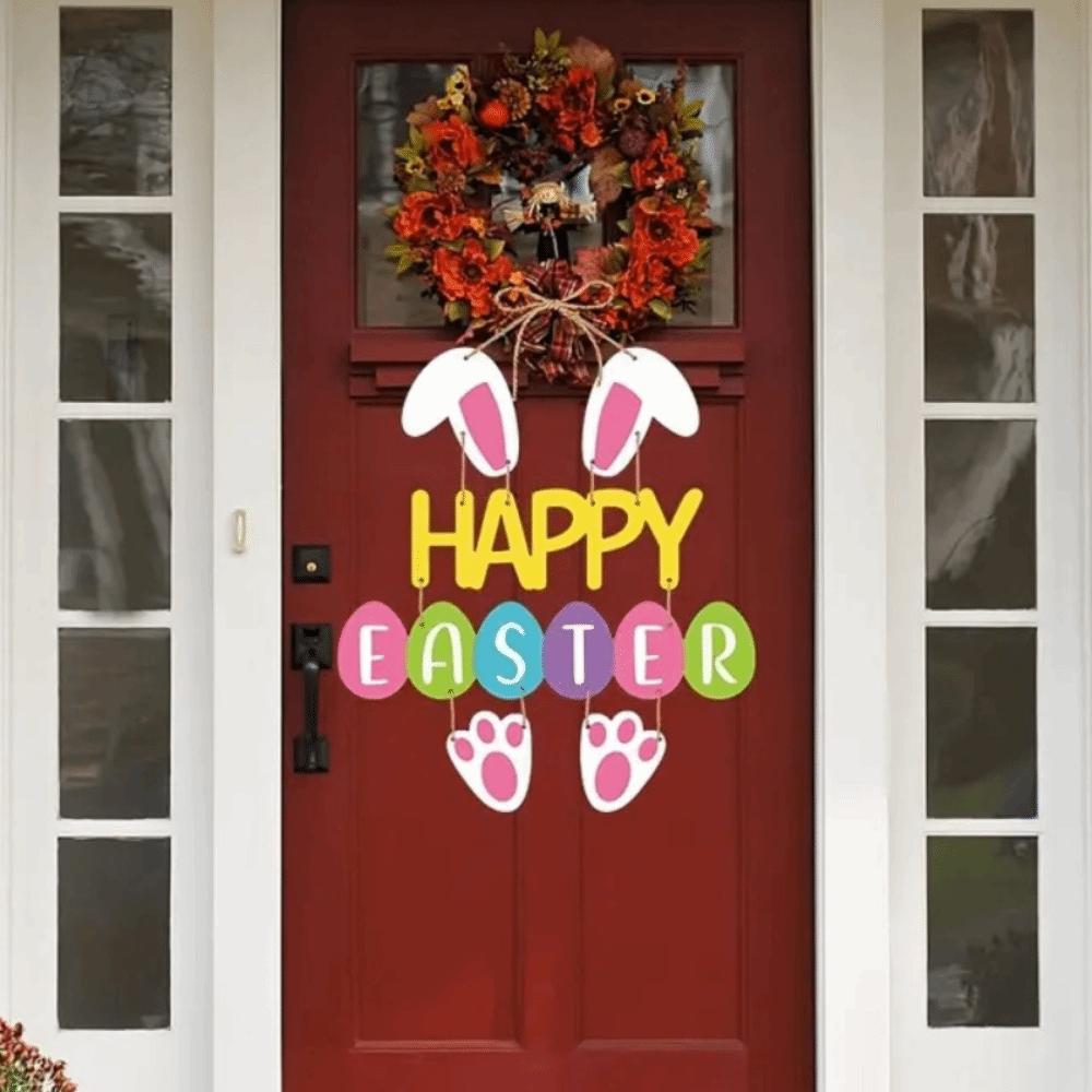 Photo Props Cartoon Easter Door Hanging Colorful Paper Bunny Egg Decoration Handmade Rabbit Door Wall DIY Pendants Party Favors