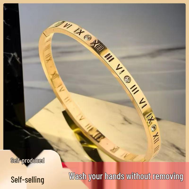 Bracelet de Luxe en Acier Inoxydable pour Femme: Titane Électroplaqué, Sertissage Diamants Complet, Style Européen-Américain