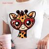 Cartoon Giraffe T Shirt with Heart Glasses Stylish Comfortable DTG Print for Unisex and Women Unique Fun Fashion Top Vintage