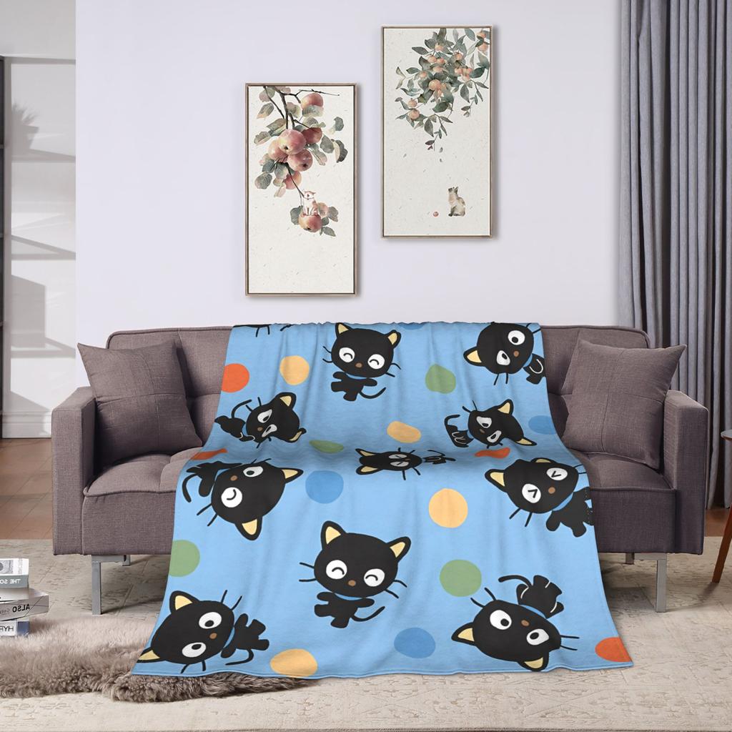 Warm Soft Blanket Girls Boys Picnic Cute Chococats Throw Blanket Black Cat Flannel Bedspread For Couch Chair Sofa Bed Funny