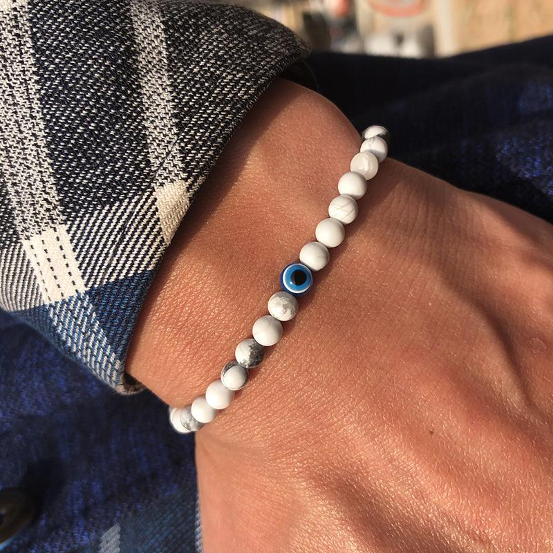 Simple Style 6mm Stone Bracelet For Men Turkey Evil Eyes Braclet White Blue Red Howlite Beaded Braslet Meditation Healing Joias