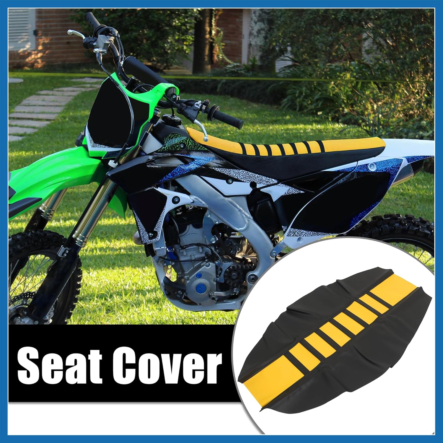 Universal Motorcycle Dirt Bike Faux Leather Soft Seat Cover Anti Slip Seat Cushion Yellow Black Item Replacement