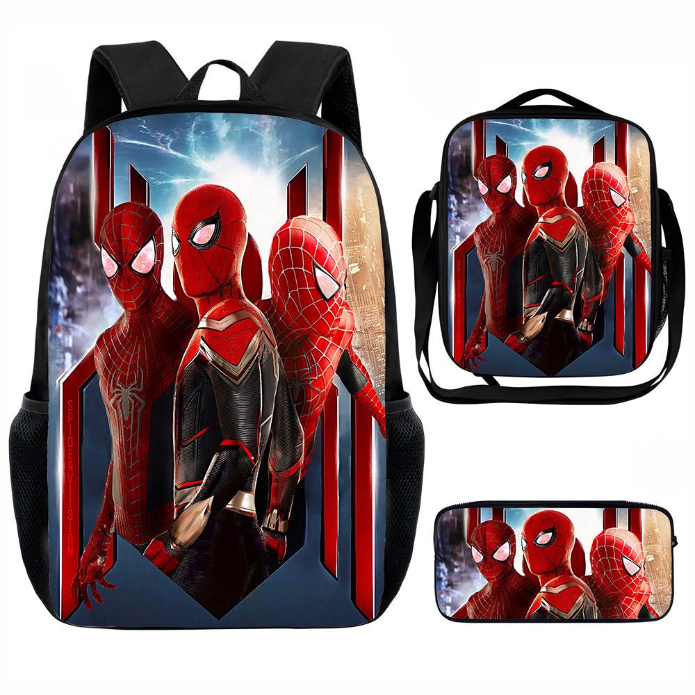 Spider-Man School Bag Lunch Bag Pencil Bag Elementary School Backpack Cartoon Peripheral Backpack Children's Bag Three-piece Set