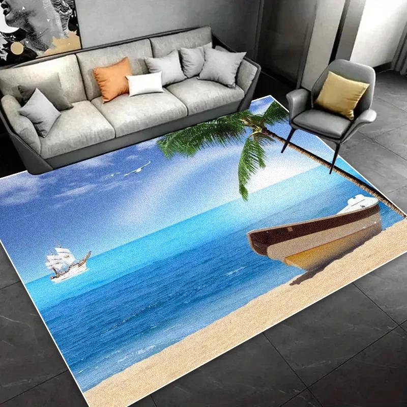 

3D Приморский Пейзаж Ковры Современное Украшение Дом Большой Ковер Гостиная Зона Дивана Ковер Спальня Гостиная Напольный Коврик Моющийся 60x90cm