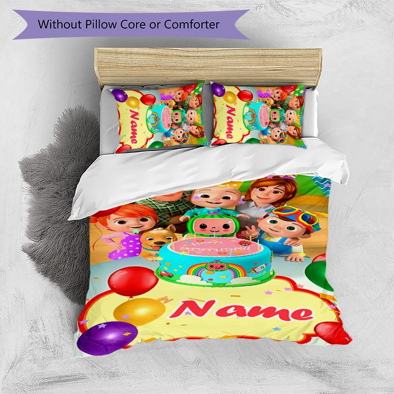 3pcs Custom Name CoComelon - Dance Party Bedding Set Duvet Cover Closure Includes 1 Duvet Cover & 2 Pillowcases for All Seasons Bedroom Decor