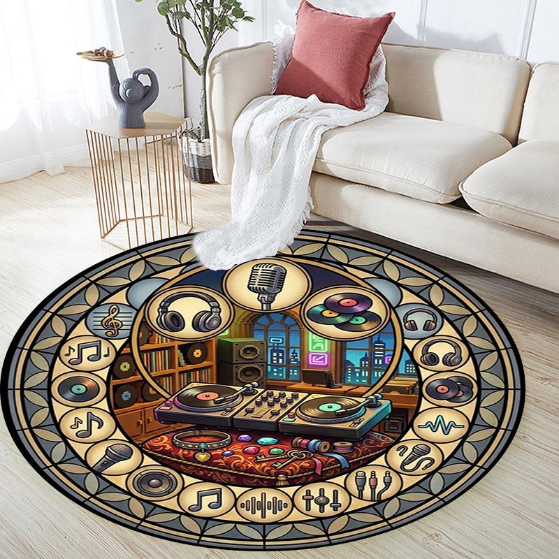 Music DJ Equipment Round Area Rug Under Office Chairs Bedroom Living Room Home Decor