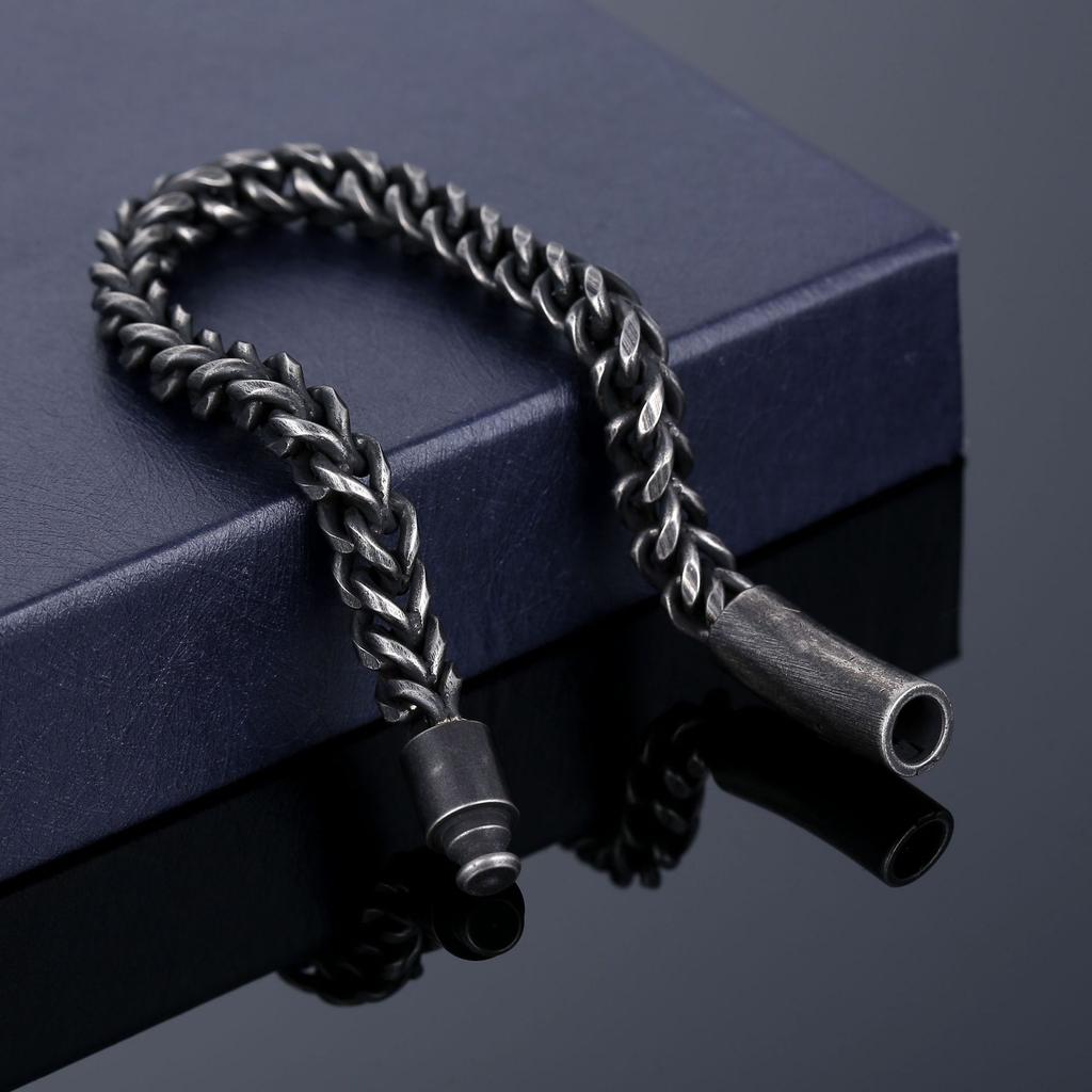 Retro 6mm Fishbone Chain Distressed Stainless Steel Bracelet Men for Motorcycle Parkour Creative Jewelry Accessories