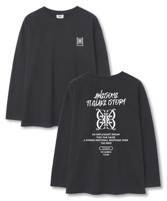 TI.GLAKE Big Logo Story Oversized Long Sleeve T-Shirt Dark Gray [Select Ribbed Sleeves]