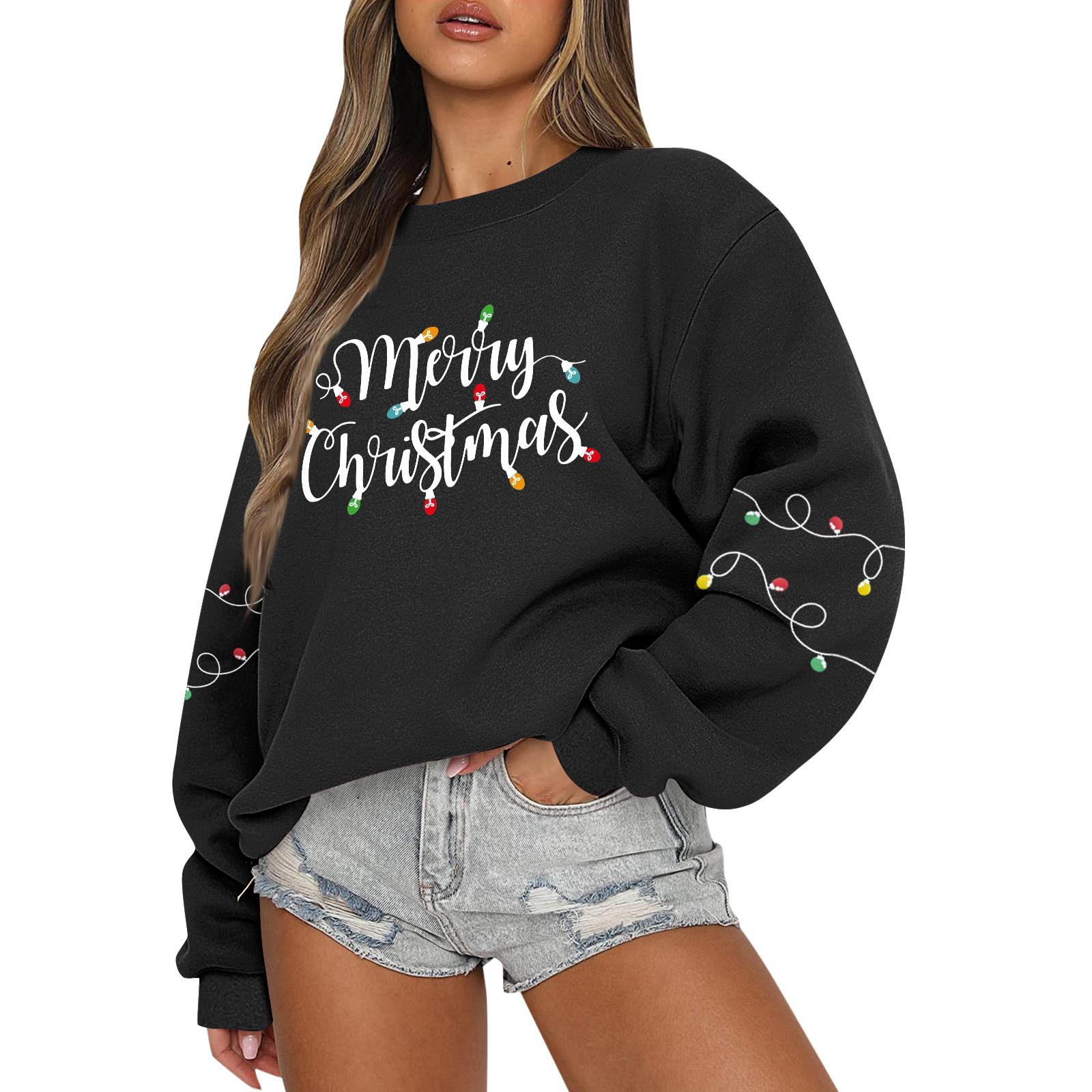 

Women Tops Women s Long Sleeve Sweatshirt Casual Crewneck Loose Fit Pollover Fleece Tops XL