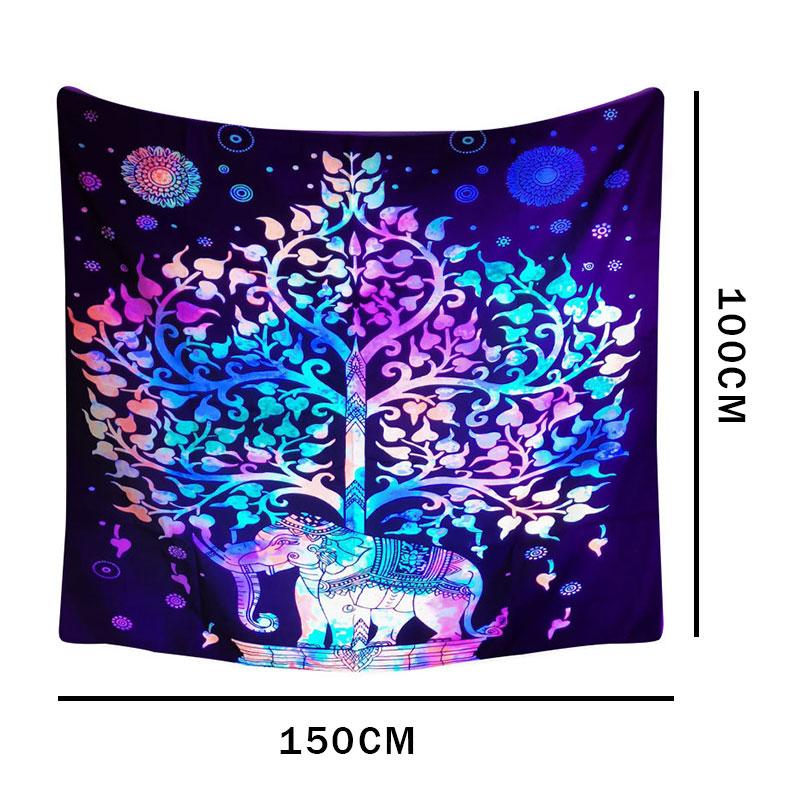 UV Fluorescent Bohemian Elephants Tapestry Print Wall Hanging Art Home Decor