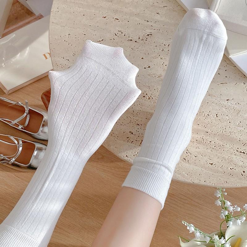 White Socks Pure Cotton Stacking Socks Spring And Autumn Thin Versatile Boneless Confinement Socks Solid Color Cotton Medium Tube Socks Women