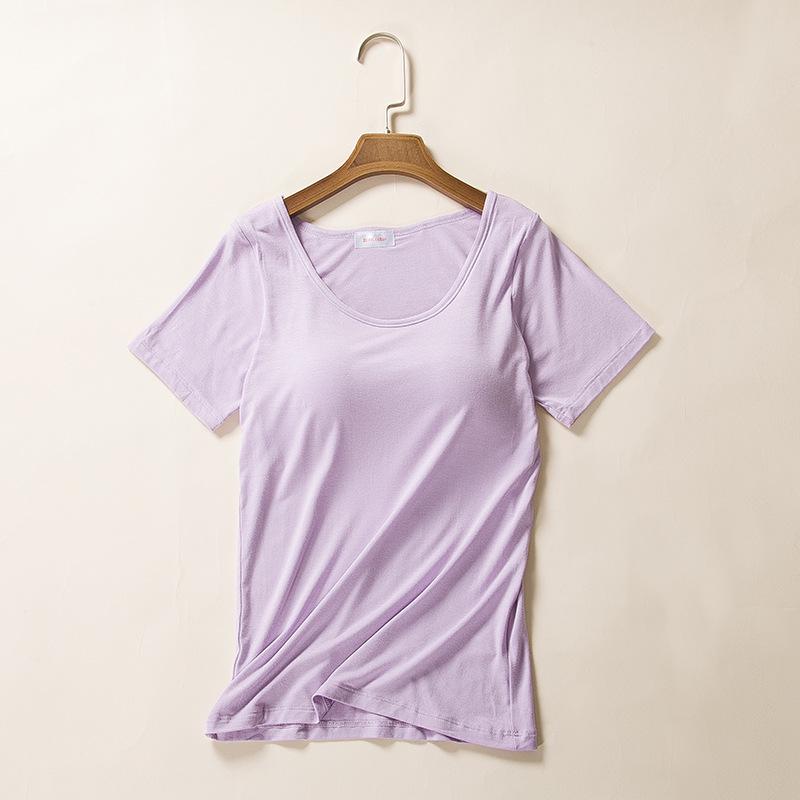 Women's Short-Sleeve Modal Tank with Chest Pad - No Bra Yoga Base Layer