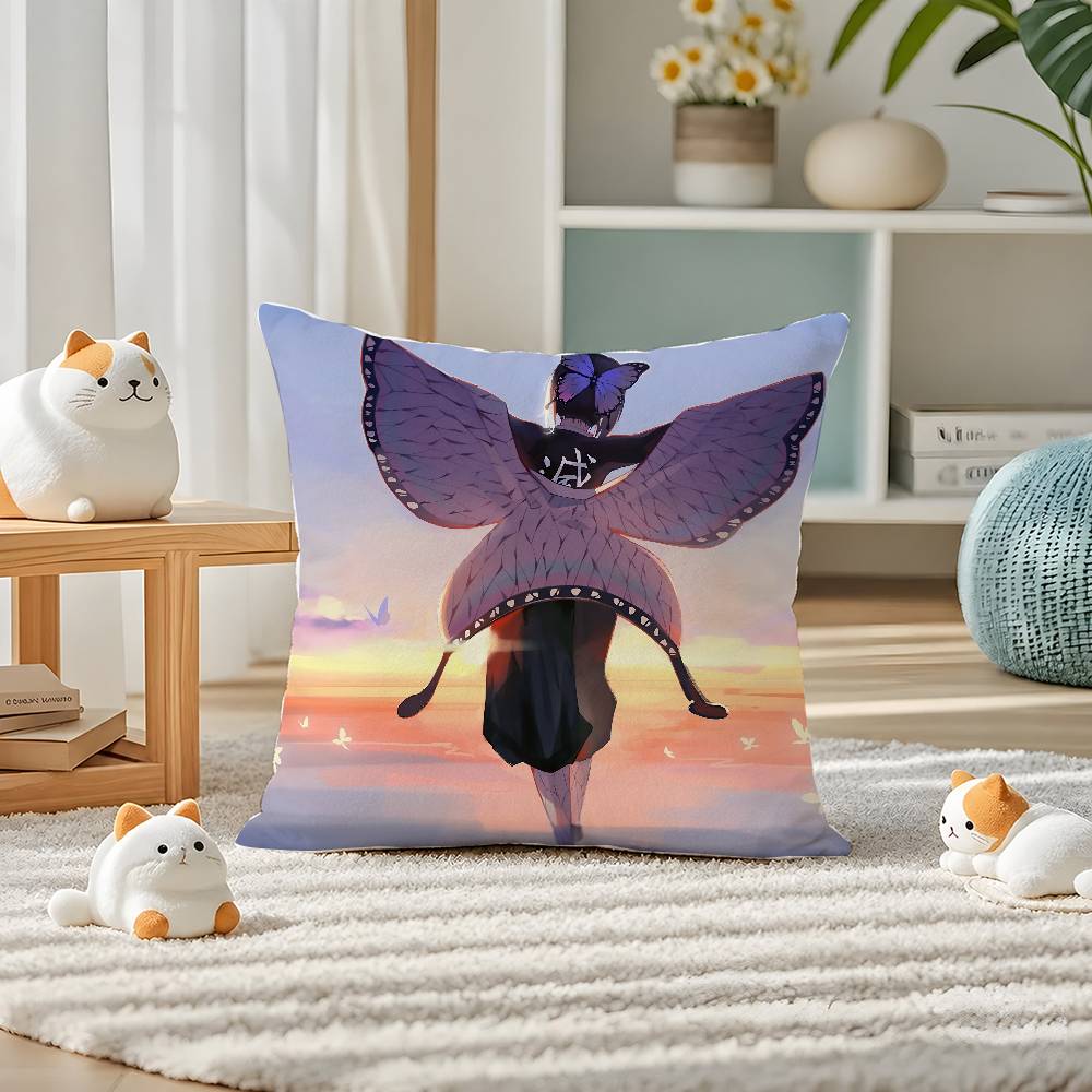 Demon Slayer Sound Breathing Art Anime Plush Pillow Cover Soft Short Plush Cushion Cover For Sofa Bedroom Home Decor Gift