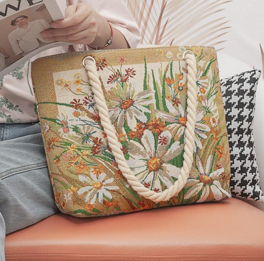 Ethnic style large shoulder bag South East Asia style double-sided embroidery cartoon animal elephant canvas bag female travel bag