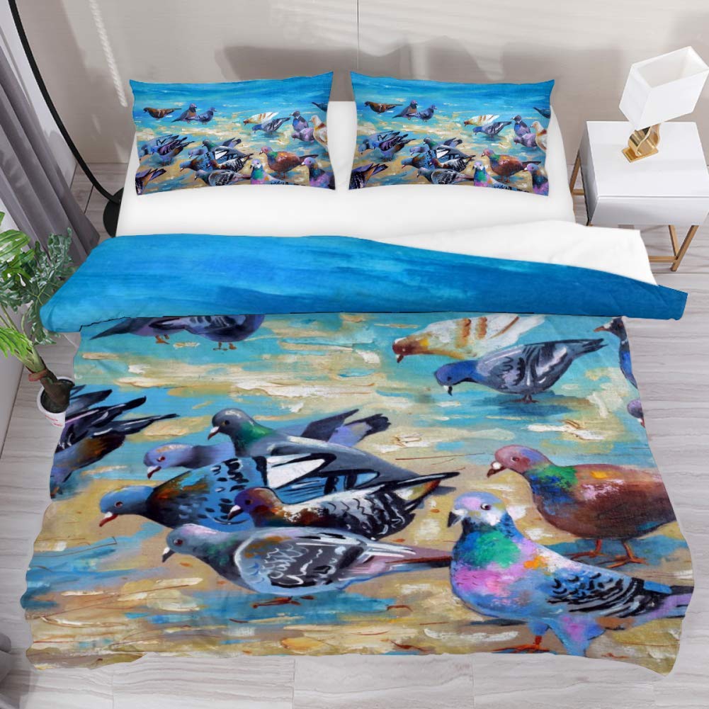 

Pigeon Peace Duvet Cover Set Cute Bird Pattern King Queen Size Polyester Comforter Cover With Pillowcase For Teens Bedding Set EU Double(200x200cm)