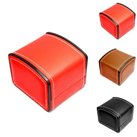 Faux Leather Square Jewelry Watch Case Display Gift Box with Pillow Cushion