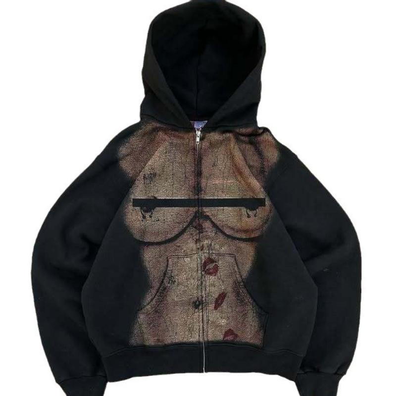 Europäischer und amerikanischer Herbst- und Winter-Slim-Fit-Straßentrend, schwarzes Kapuzen-Sweatshirt mit Reißverschluss für Männer und Frauen