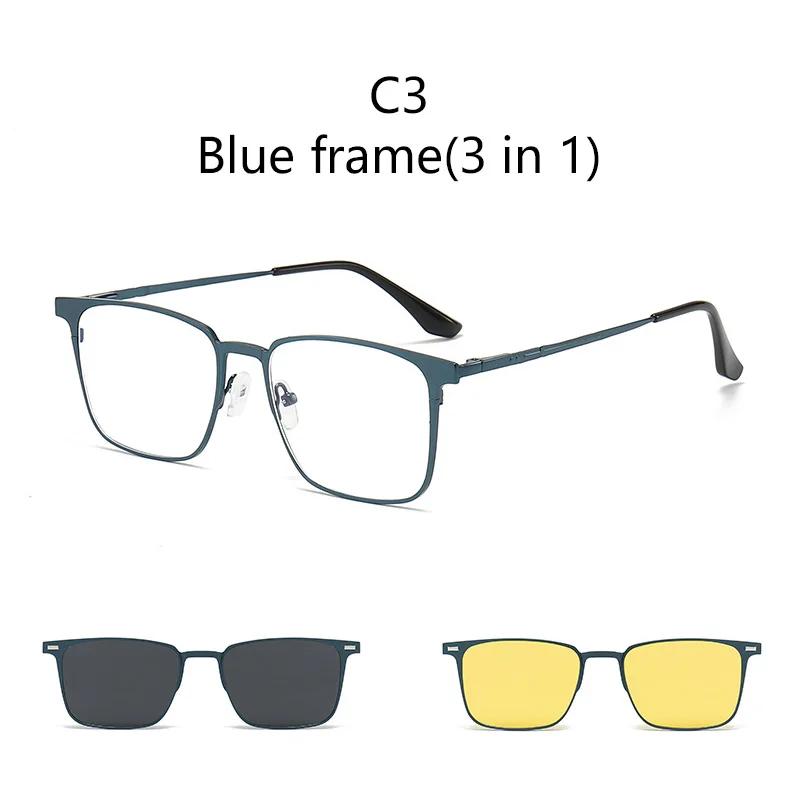 2+1 Men Fashion Alloy Glasses Frame With Polarized Clip On Sunglasses And Night Vision Women Eyewear