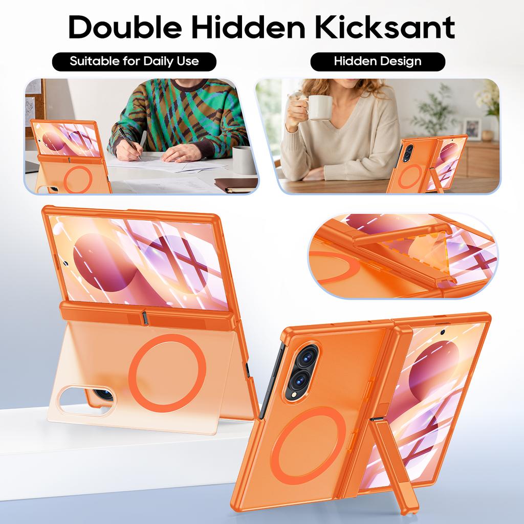 Samsung Galaxy Z Fold 8 Case with Hinge Protection Magnetic Ring Built-in Screen Protector PC TPU Cover-Orange