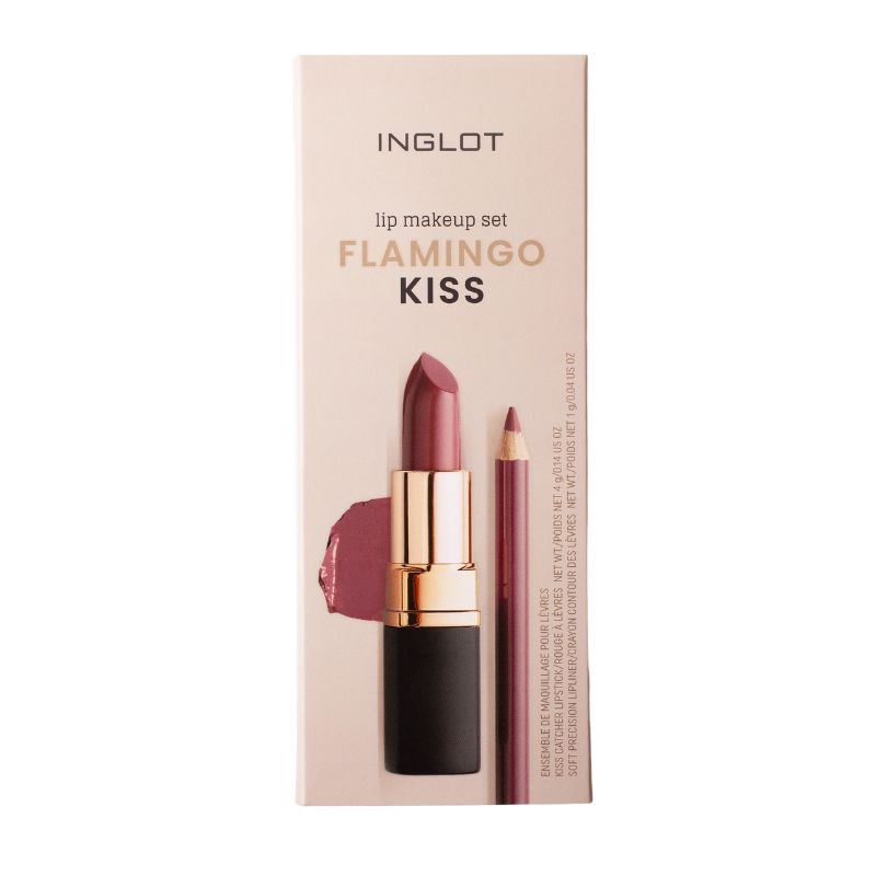 Inglot lip makeup set flamingo kiss zestaw do makijażu ust - pomadka 903 dusty pink 4g + konturówka 74 1,13g