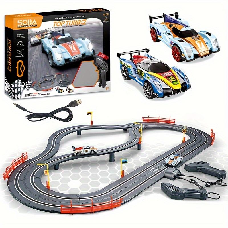 

High Speed Electric Racing Track Set Durable Easy Assembly Indoor Play Toy with 2 Cars and Controllers for Kids Age 3+