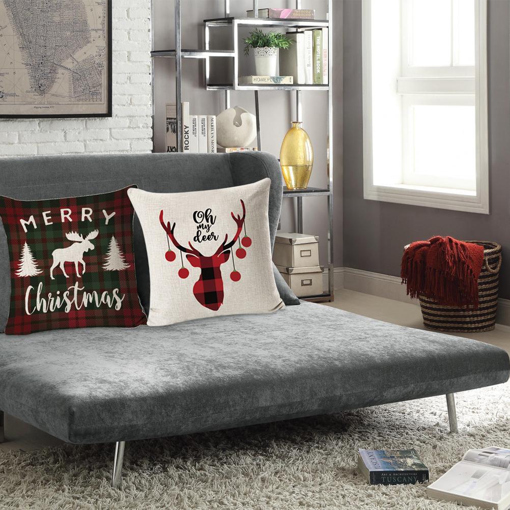 Christmas Printed Linen Pillowcase Cushion Cover Pillowcases for Home Decor Sofa Pillowcase