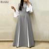 ZANZEA Women Casual Round Neck Long Sleeve Loose Long Dress