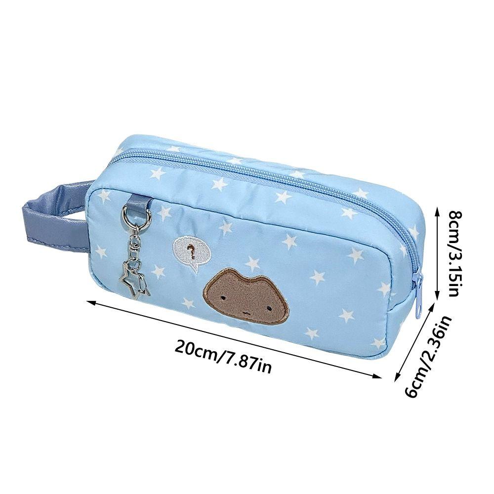 Multifunctional Blue Pen Bag Star Cat Pattern Large Capacity Pencil Case Portable Handheld Stationery Organizer Gift