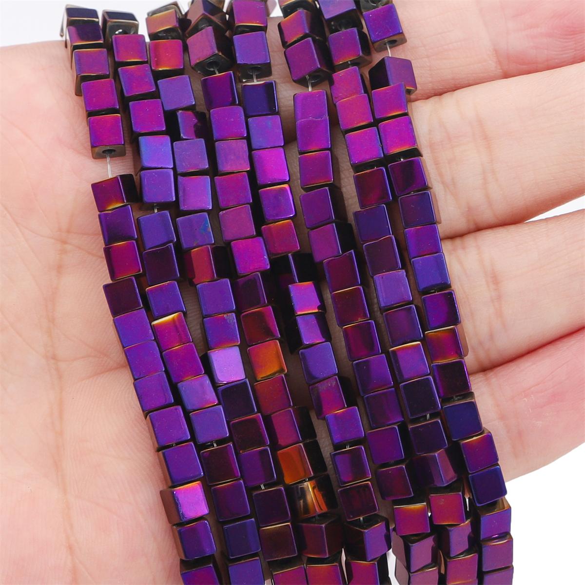 

3/4 мм натуральный камень золотого и серебряного цвета, разноцветные квадратные кубические гематитовые свободные бусины-разделители для ювелирных изделий своими руками, аксессуары 4x4mm 98pcs