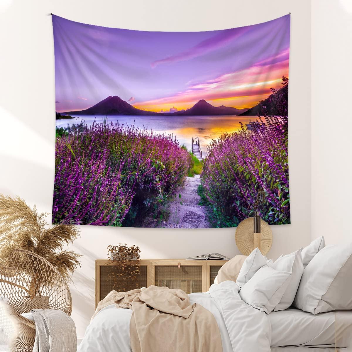 

Лавандовый красивый пейзажный узор, гобелен для дома, спальни, гостиной, украшения стены в общежитии, тканевый гобелен 200x150cm