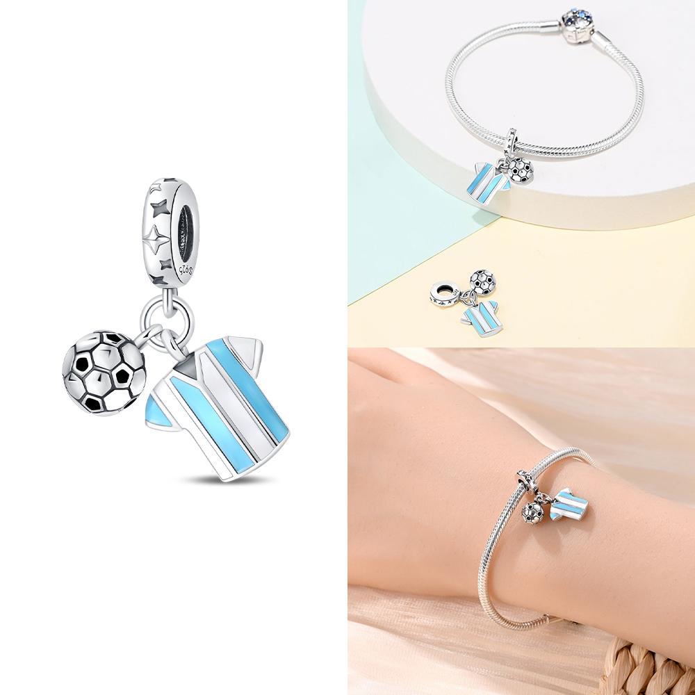 Copper Blue Heart Game Console Camera Football T-Shirt Charm For Original Bracelet Woman Girl Jewelry