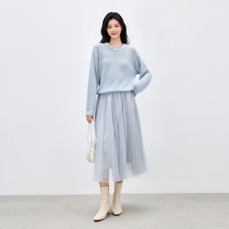 Qiushui Yiren Shimmer Sweater & Mesh Skirt Set