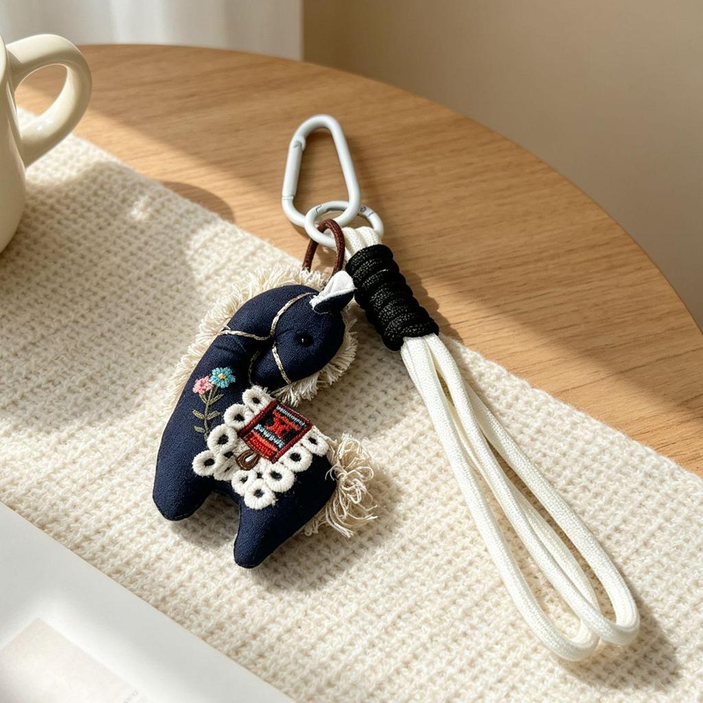 Cute Retro Cartoon Horse Fabric Bag Charm & Phone Keychain Lanyard